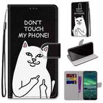 For Nokia 2.3 Coloured Drawing Cross Texture Horizontal Flip PU Leather Case with Holder & Card Slots & Wallet & Lanyard(Middle Finger White Cat)