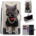 For Nokia 3 Coloured Drawing Cross Texture Horizontal Flip PU Leather Case with Holder & Card Slots & Wallet & Lanyard(Golden Chain Grey Cat)