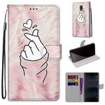 For Nokia 3 Coloured Drawing Cross Texture Horizontal Flip PU Leather Case with Holder & Card Slots & Wallet & Lanyard(Pink Hands Heart)