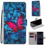 For Nokia 3 Coloured Drawing Cross Texture Horizontal Flip PU Leather Case with Holder & Card Slots & Wallet & Lanyard(Blue Red Butterfly)