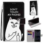 For Nokia 3 Coloured Drawing Cross Texture Horizontal Flip PU Leather Case with Holder & Card Slots & Wallet & Lanyard(Middle Finger White Cat)