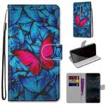 For Nokia 5 Coloured Drawing Cross Texture Horizontal Flip PU Leather Case with Holder & Card Slots & Wallet & Lanyard(Blue Red Butterfly)