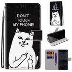 For Nokia 5 Coloured Drawing Cross Texture Horizontal Flip PU Leather Case with Holder & Card Slots & Wallet & Lanyard(Middle Finger White Cat)