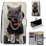 For Nokia 5.3 Coloured Drawing Cross Texture Horizontal Flip PU Leather Case with Holder & Card Slots & Wallet & Lanyard(Golden Chain Grey Cat)