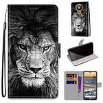 For Nokia 5.3 Coloured Drawing Cross Texture Horizontal Flip PU Leather Case with Holder & Card Slots & Wallet & Lanyard(Black White Lion Head)