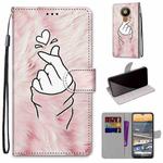 For Nokia 5.3 Coloured Drawing Cross Texture Horizontal Flip PU Leather Case with Holder & Card Slots & Wallet & Lanyard(Pink Hands Heart)