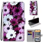 For Nokia 5.3 Coloured Drawing Cross Texture Horizontal Flip PU Leather Case with Holder & Card Slots & Wallet & Lanyard(Chrysanthemum Pink White Purple)