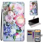 For Nokia 5.3 Coloured Drawing Cross Texture Horizontal Flip PU Leather Case with Holder & Card Slots & Wallet & Lanyard(Light Pink Bouquet)