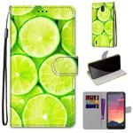 For Nokia C2 Coloured Drawing Cross Texture Horizontal Flip PU Leather Case with Holder & Card Slots & Wallet & Lanyard(Green Lemon)