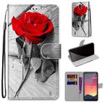 For Nokia C2 Coloured Drawing Cross Texture Horizontal Flip PU Leather Case with Holder & Card Slots & Wallet & Lanyard(Wood Red Rose)