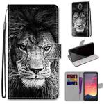 For Nokia C2 Coloured Drawing Cross Texture Horizontal Flip PU Leather Case with Holder & Card Slots & Wallet & Lanyard(Black White Lion Head)