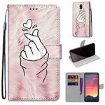 For Nokia C2 Coloured Drawing Cross Texture Horizontal Flip PU Leather Case with Holder & Card Slots & Wallet & Lanyard(Pink Hands Heart)