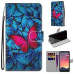 For Nokia C2 Coloured Drawing Cross Texture Horizontal Flip PU Leather Case with Holder & Card Slots & Wallet & Lanyard(Blue Red Butterfly)