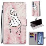 For Xiaomi Mi 10 Pro 5G Coloured Drawing Cross Texture Horizontal Flip PU Leather Case with Holder & Card Slots & Wallet & Lanyard(Pink Hands Heart)