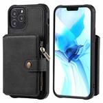 For iPhone 12 / 12 Pro Zipper Shockproof Protective Case with Card Slots & Bracket & Photo Holder & Wallet Function(Black)