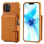 For iPhone 12 / 12 Pro Zipper Shockproof Protective Case with Card Slots & Bracket & Photo Holder & Wallet Function(Brown)