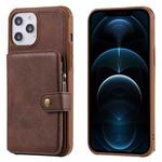 For iPhone 12 Pro Max Zipper Shockproof Protective Case with Card Slots & Bracket & Photo Holder & Wallet Function(Coffee)