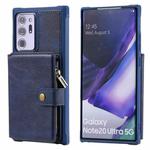 Zipper Shockproof Protective Case with Card Slots & Bracket & Photo Holder & Wallet Function For Samsung Galaxy Note20 Ultra(Blue)