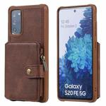 Zipper Shockproof Protective Case with Card Slots & Bracket & Photo Holder & Wallet Function For Samsung Galaxy S20 FE 5G(Coffee)