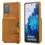 Zipper Shockproof Protective Case with Card Slots & Bracket & Photo Holder & Wallet Function For Samsung Galaxy S20 FE 5G(Brown)