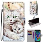 For LG K20 (2019) Coloured Drawing Cross Texture Horizontal Flip PU Leather Case with Holder & Card Slots & Wallet & Lanyard(Big Cat Holding Kitten)