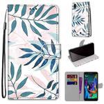 For LG K20 (2019) Coloured Drawing Cross Texture Horizontal Flip PU Leather Case with Holder & Card Slots & Wallet & Lanyard(Pink Green Leaf)