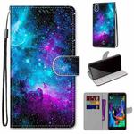 For LG K20 (2019) Coloured Drawing Cross Texture Horizontal Flip PU Leather Case with Holder & Card Slots & Wallet & Lanyard(Purple Green Starry Sky)