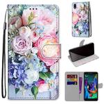 For LG K20 (2019) Coloured Drawing Cross Texture Horizontal Flip PU Leather Case with Holder & Card Slots & Wallet & Lanyard(Light Pink Bouquet)