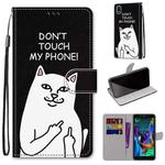 For LG K20 (2019) Coloured Drawing Cross Texture Horizontal Flip PU Leather Case with Holder & Card Slots & Wallet & Lanyard(Middle Finger White Cat)