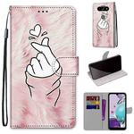 For LG Aristo 5 / K31 Coloured Drawing Cross Texture Horizontal Flip PU Leather Case with Holder & Card Slots & Wallet & Lanyard(Pink Hands Heart)