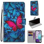 For LG Aristo 5 / K31 Coloured Drawing Cross Texture Horizontal Flip PU Leather Case with Holder & Card Slots & Wallet & Lanyard(Blue Red Butterfly)