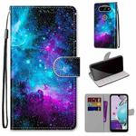 For LG Aristo 5 / K31 Coloured Drawing Cross Texture Horizontal Flip PU Leather Case with Holder & Card Slots & Wallet & Lanyard(Purple Green Starry Sky)