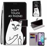 For LG Aristo 5 / K31 Coloured Drawing Cross Texture Horizontal Flip PU Leather Case with Holder & Card Slots & Wallet & Lanyard(Middle Finger White Cat)