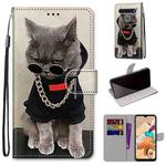 For LG K41s / K51s Coloured Drawing Cross Texture Horizontal Flip PU Leather Case with Holder & Card Slots & Wallet & Lanyard(Golden Chain Grey Cat)
