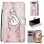 For LG K41s / K51s Coloured Drawing Cross Texture Horizontal Flip PU Leather Case with Holder & Card Slots & Wallet & Lanyard(Pink Hands Heart)