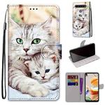 For LG K61 Coloured Drawing Cross Texture Horizontal Flip PU Leather Case with Holder & Card Slots & Wallet & Lanyard(Big Cat Holding Kitten)