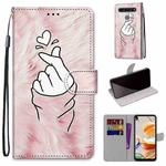 For LG K61 Coloured Drawing Cross Texture Horizontal Flip PU Leather Case with Holder & Card Slots & Wallet & Lanyard(Pink Hands Heart)