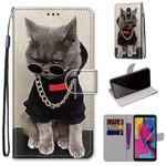 For LG Stylo 5 Coloured Drawing Cross Texture Horizontal Flip PU Leather Case with Holder & Card Slots & Wallet & Lanyard(Golden Chain Grey Cat)