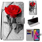 For LG Stylo 5 Coloured Drawing Cross Texture Horizontal Flip PU Leather Case with Holder & Card Slots & Wallet & Lanyard(Wood Red Rose)