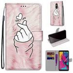 For LG Stylo 5 Coloured Drawing Cross Texture Horizontal Flip PU Leather Case with Holder & Card Slots & Wallet & Lanyard(Pink Hands Heart)