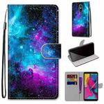 For LG Stylo 5 Coloured Drawing Cross Texture Horizontal Flip PU Leather Case with Holder & Card Slots & Wallet & Lanyard(Purple Green Starry Sky)
