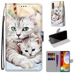 For LG Velvet Coloured Drawing Cross Texture Horizontal Flip PU Leather Case with Holder & Card Slots & Wallet & Lanyard(Big Cat Holding Kitten)