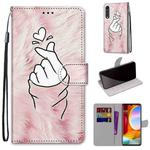 For LG Velvet Coloured Drawing Cross Texture Horizontal Flip PU Leather Case with Holder & Card Slots & Wallet & Lanyard(Pink Hands Heart)