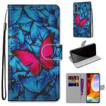 For LG Velvet Coloured Drawing Cross Texture Horizontal Flip PU Leather Case with Holder & Card Slots & Wallet & Lanyard(Blue Red Butterfly)