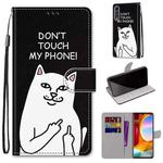 For LG Velvet Coloured Drawing Cross Texture Horizontal Flip PU Leather Case with Holder & Card Slots & Wallet & Lanyard(Middle Finger White Cat)