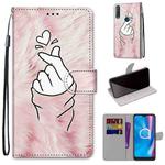 For Alcatel 1S (2020) / 3L (2020) Coloured Drawing Cross Texture Horizontal Flip PU Leather Case with Holder & Card Slots & Wallet & Lanyard(Pink Hands Heart)