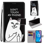 For Alcatel 1S (2020) / 3L (2020) Coloured Drawing Cross Texture Horizontal Flip PU Leather Case with Holder & Card Slots & Wallet & Lanyard(Middle Finger White Cat)