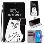 For Alcatel 1SE (2020) Coloured Drawing Cross Texture Horizontal Flip PU Leather Case with Holder & Card Slots & Wallet & Lanyard(Middle Finger White Cat)
