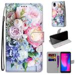 For ZTE Blade A3 2020 Coloured Drawing Cross Texture Horizontal Flip PU Leather Case with Holder & Card Slots & Wallet & Lanyard(Light Pink Bouquet)