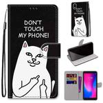 For ZTE Blade A3 2020 Coloured Drawing Cross Texture Horizontal Flip PU Leather Case with Holder & Card Slots & Wallet & Lanyard(Middle Finger White Cat)